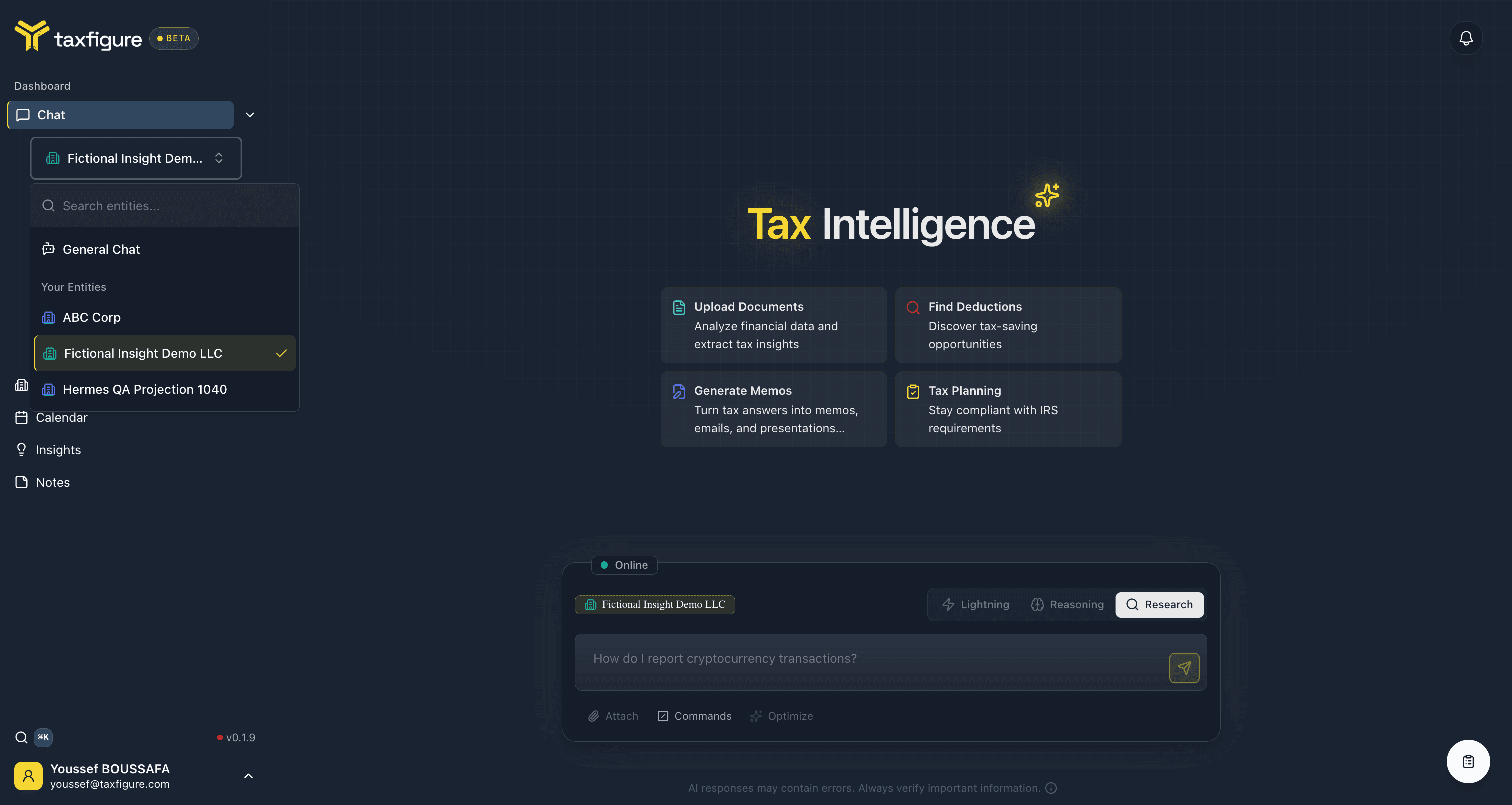 Entity selector in chat sidebar