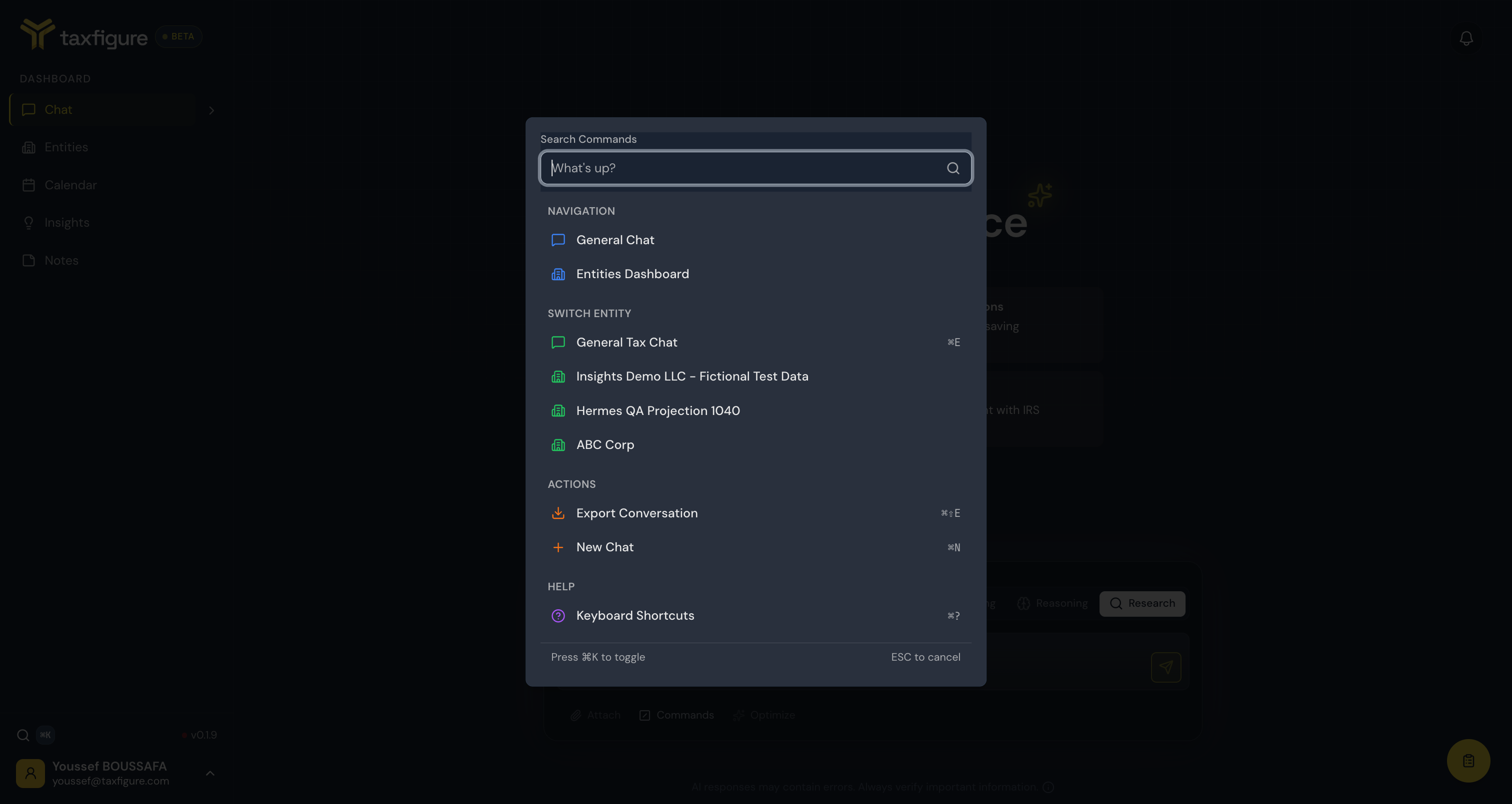 The ⌘K command palette