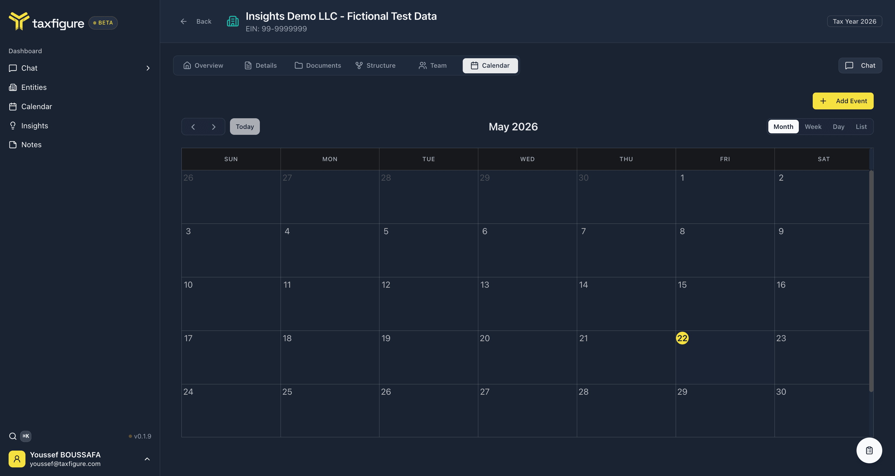 Entity Calendar tab