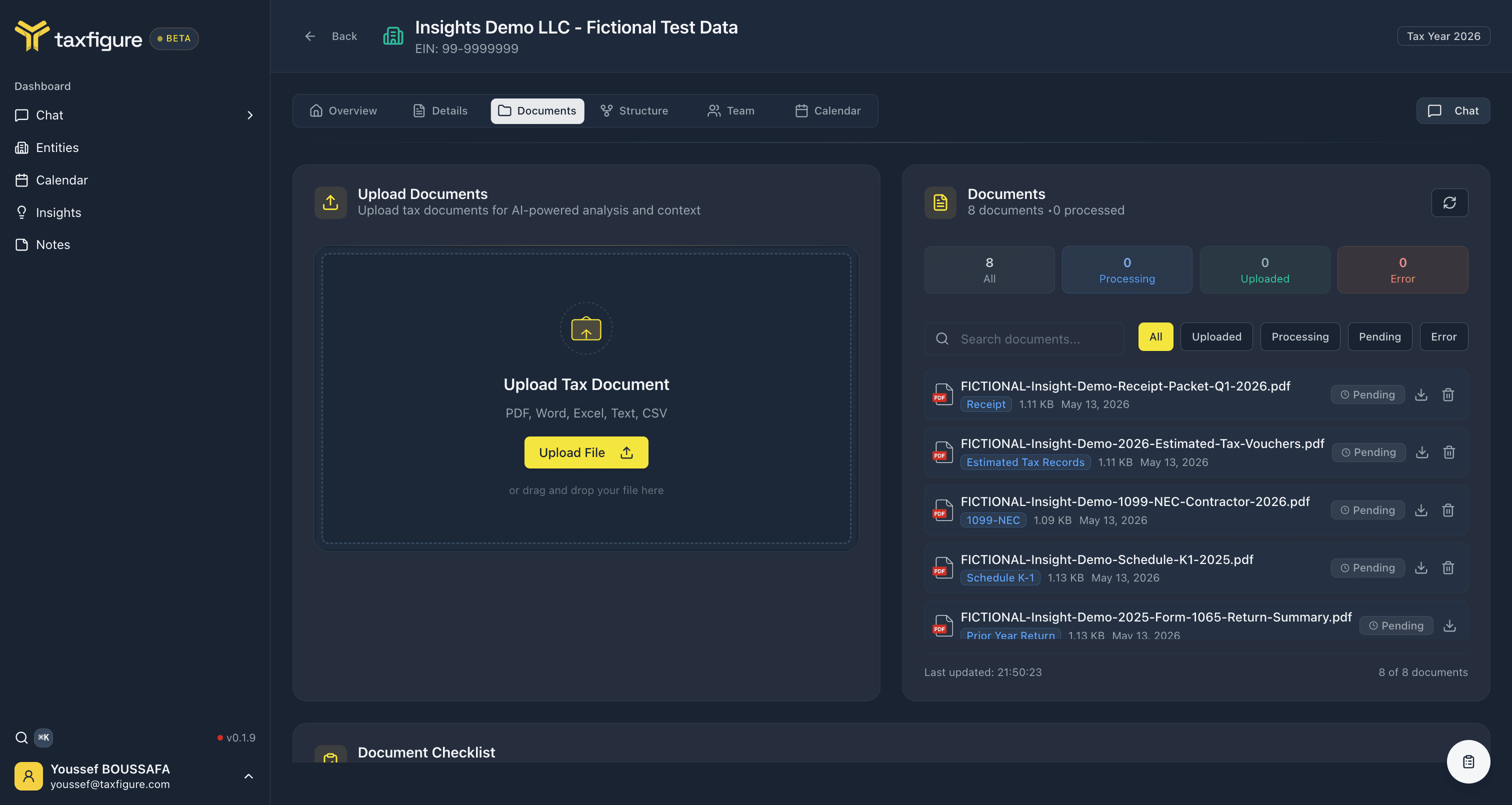 The Documents tab inside an entity workspace