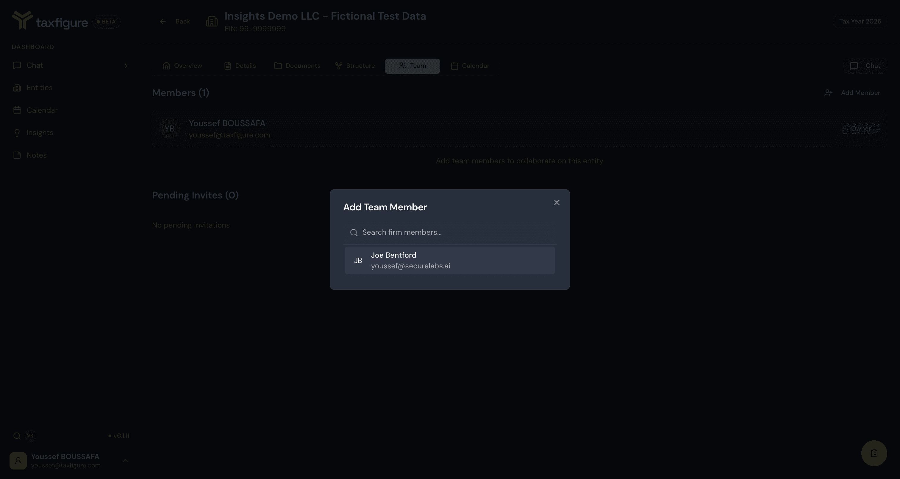 Add Team Member dialog