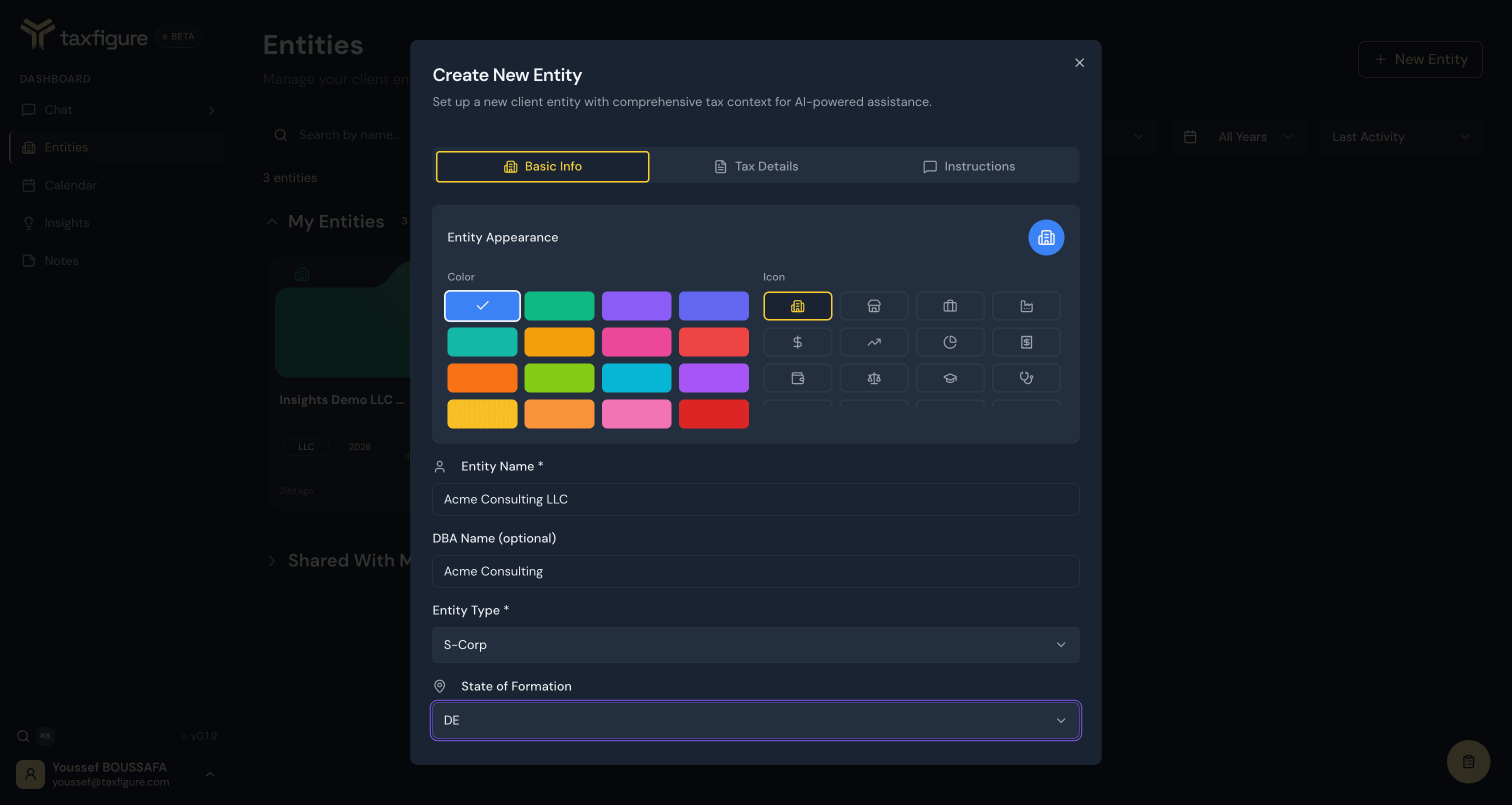 Create New Entity — Basic Info