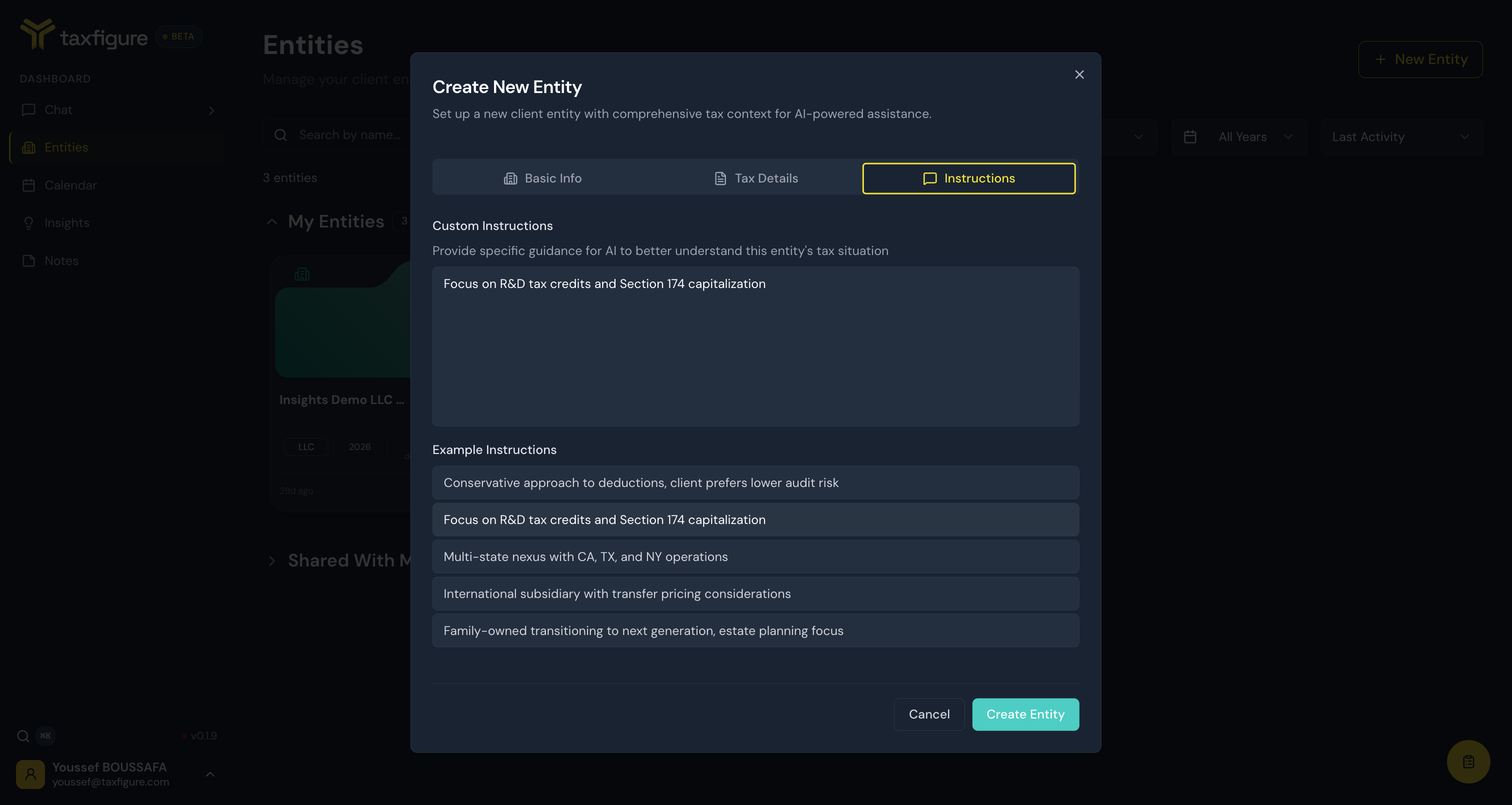 Create New Entity — Instructions