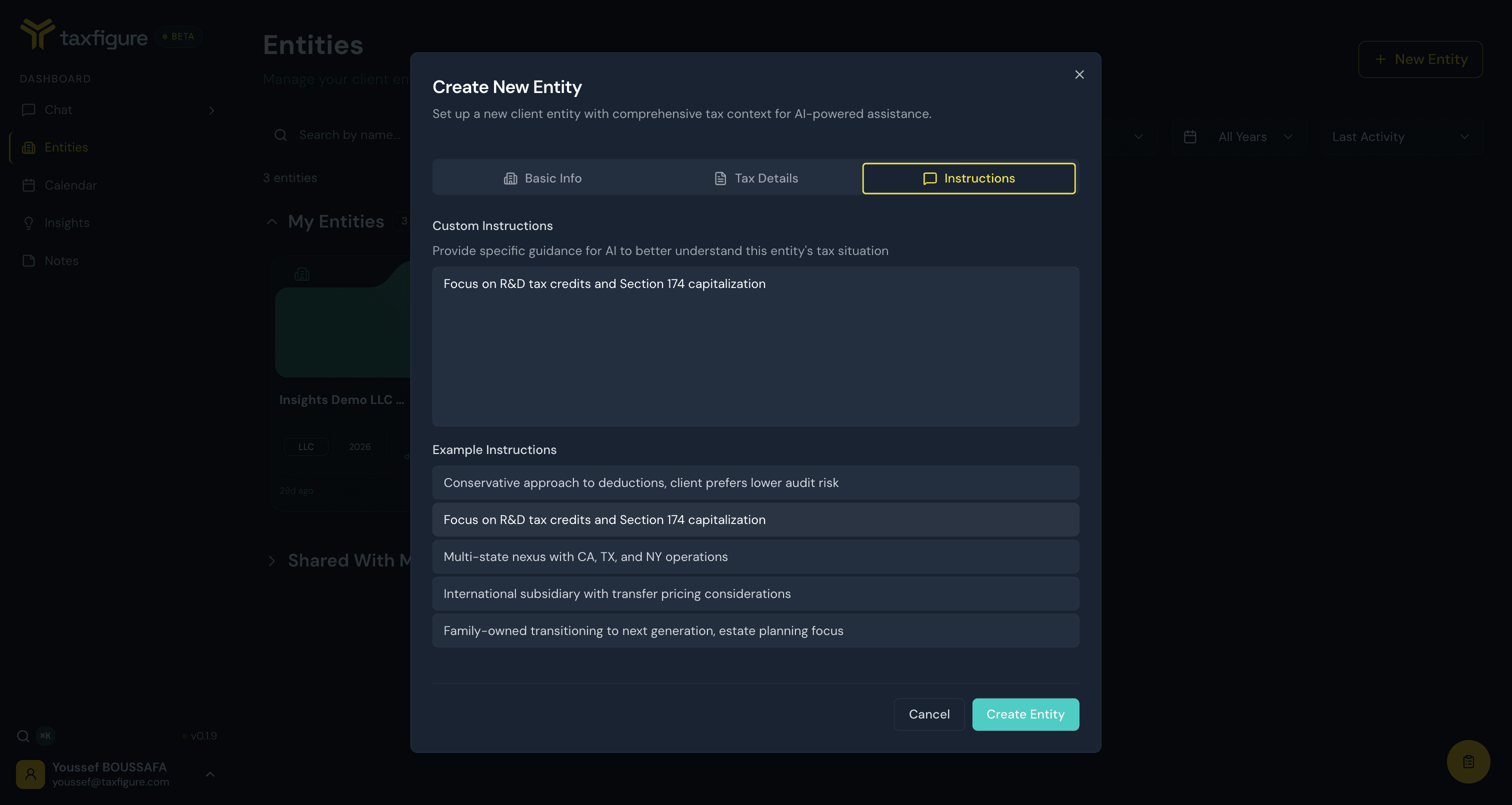Create New Entity — Instructions