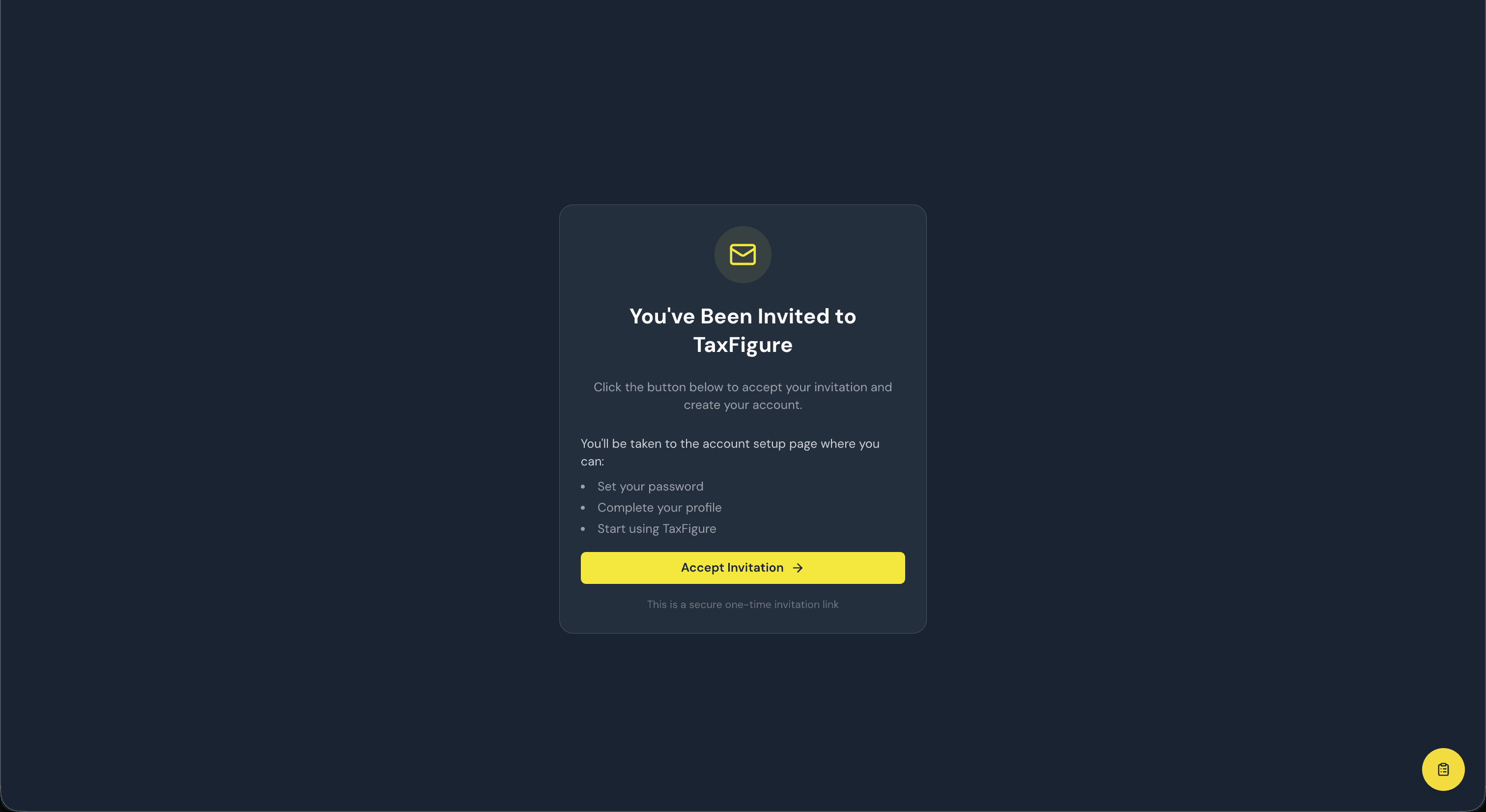 The invitation acceptance page