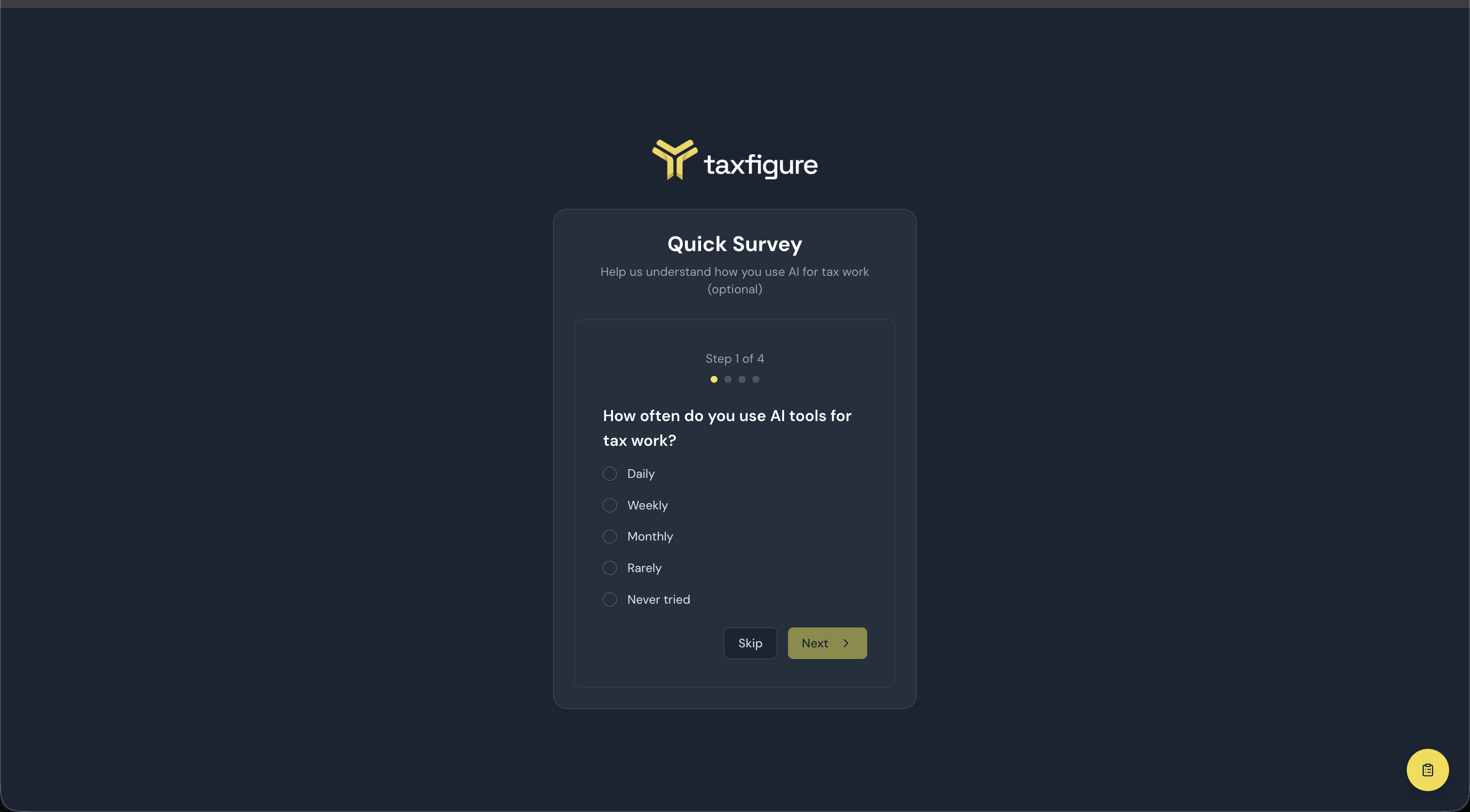 Quick survey screen