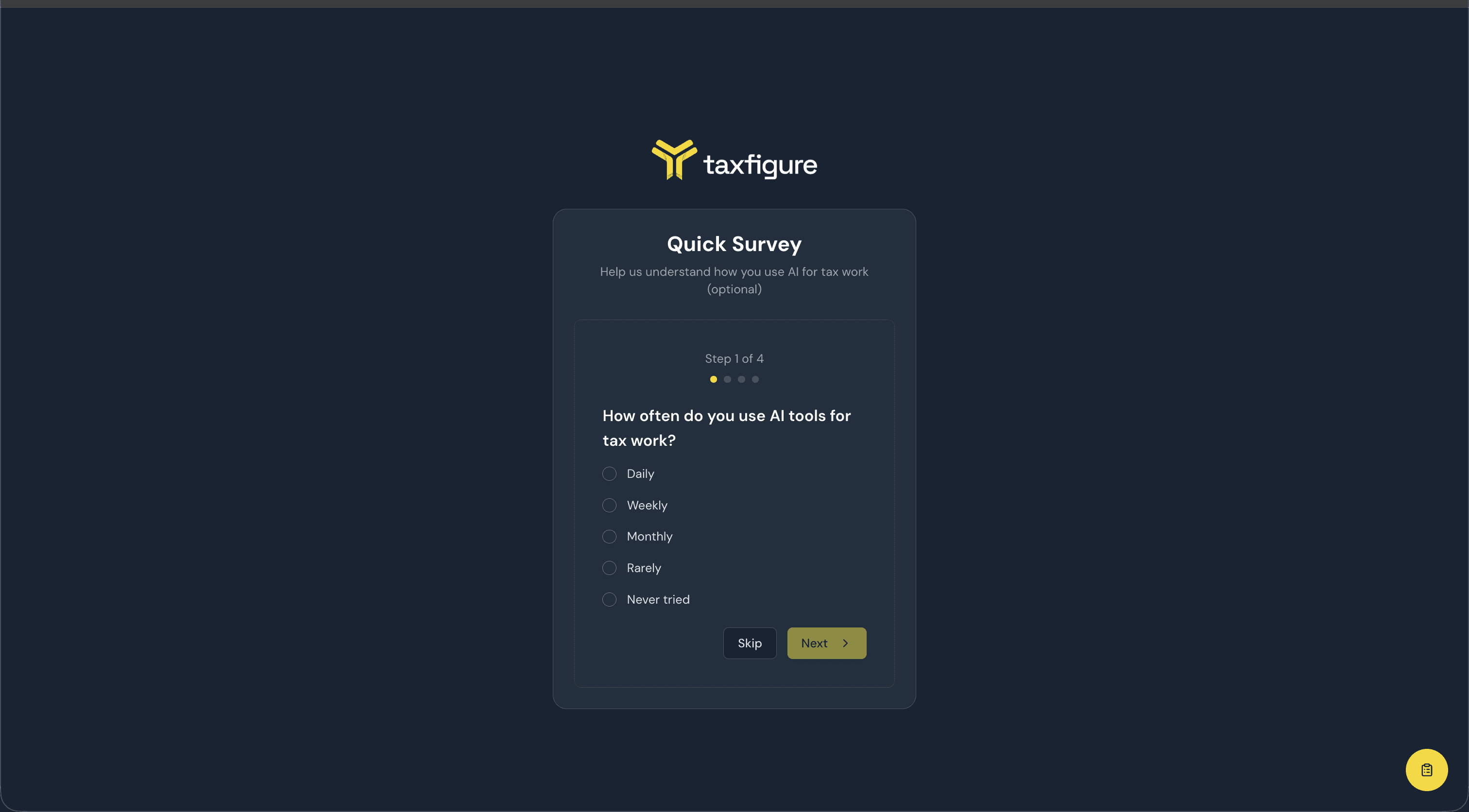 Quick survey screen