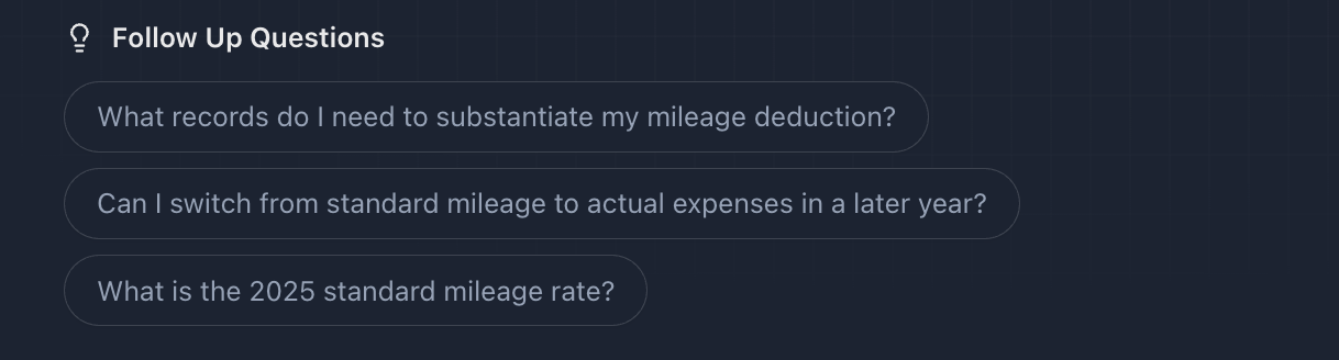Suggested follow-up questions at the bottom of the response