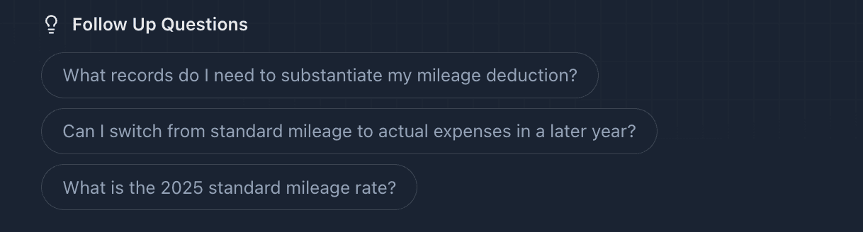 Suggested follow-up questions at the bottom of the response