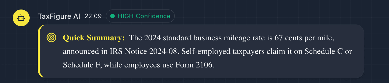 Response header with HIGH confidence badge and Quick Summary block
