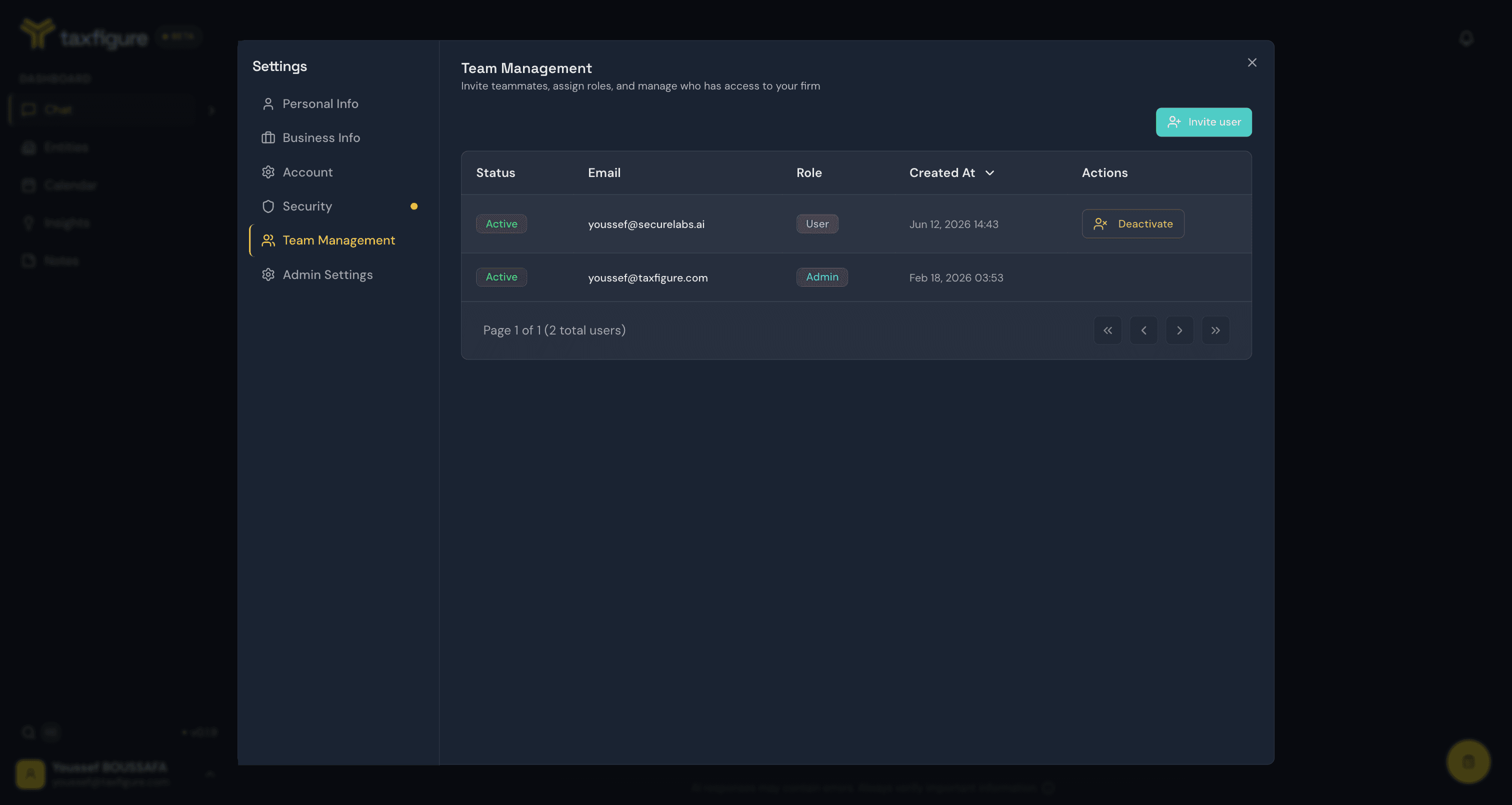 Team Management in Settings