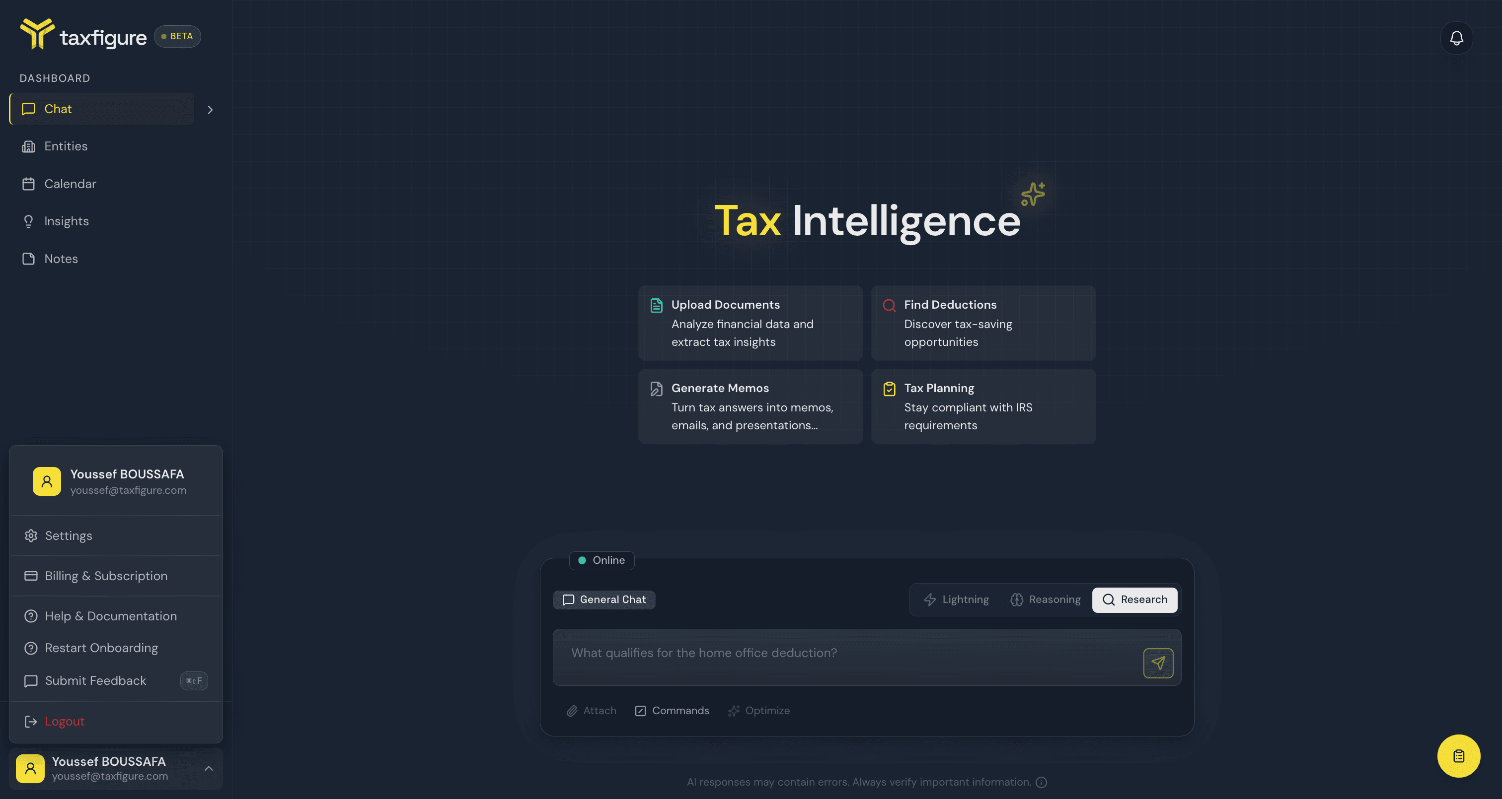 User menu