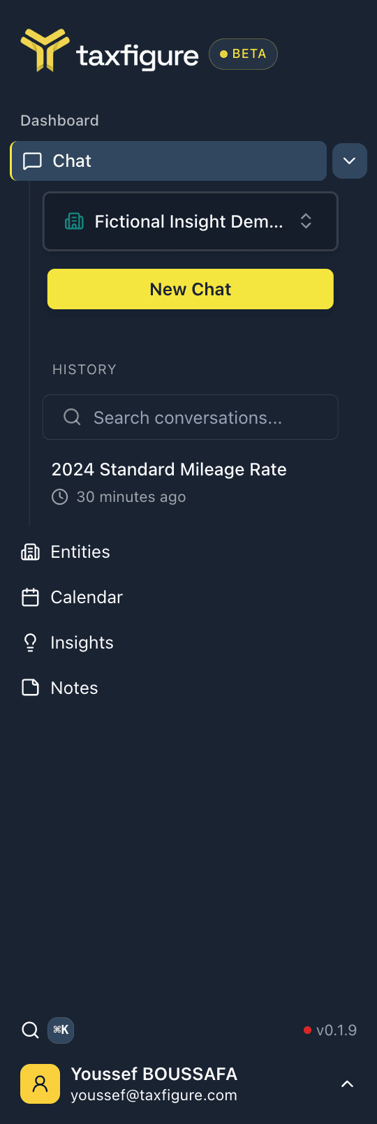 Chat history sidebar