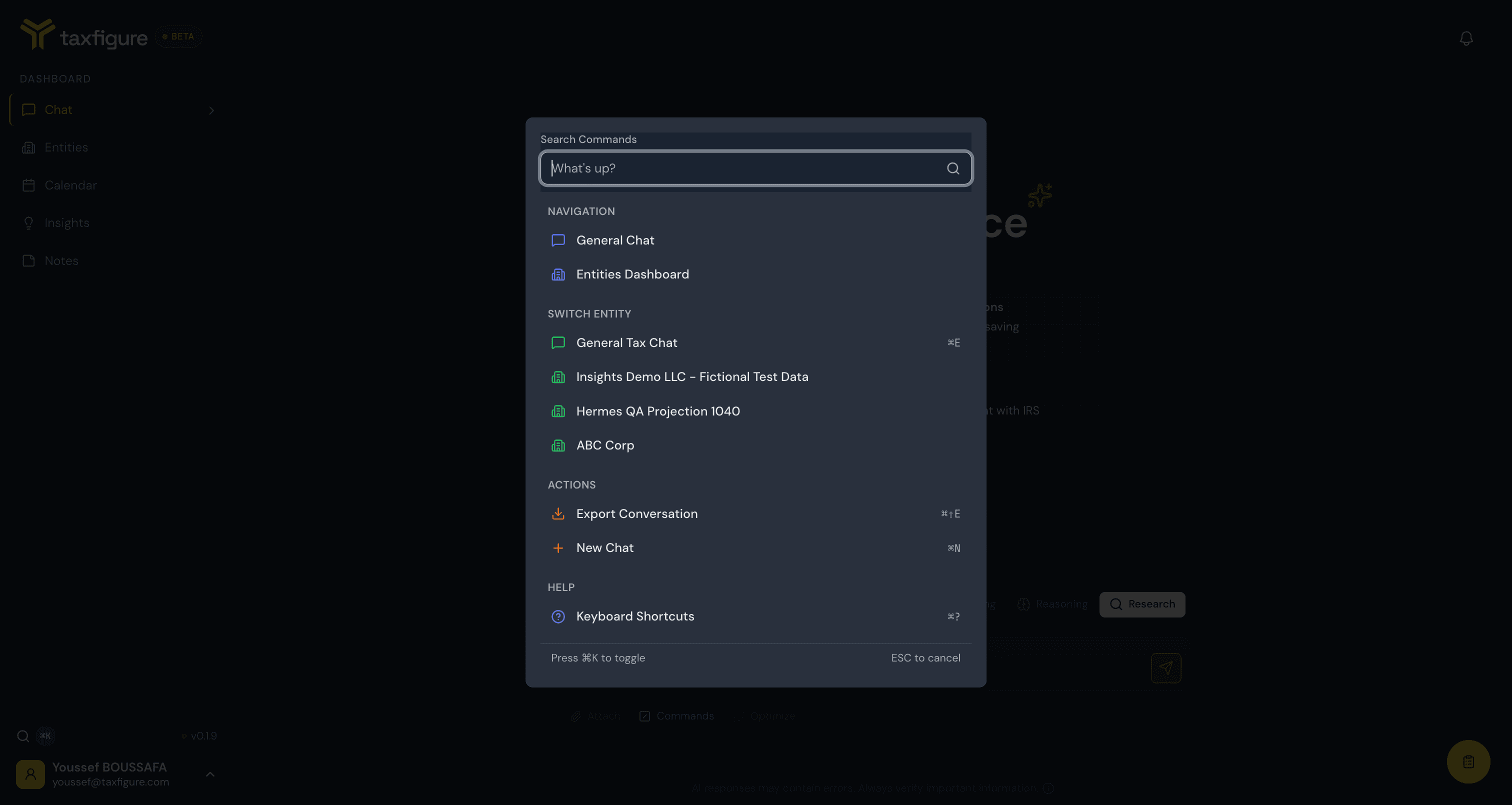 The ⌘K command palette