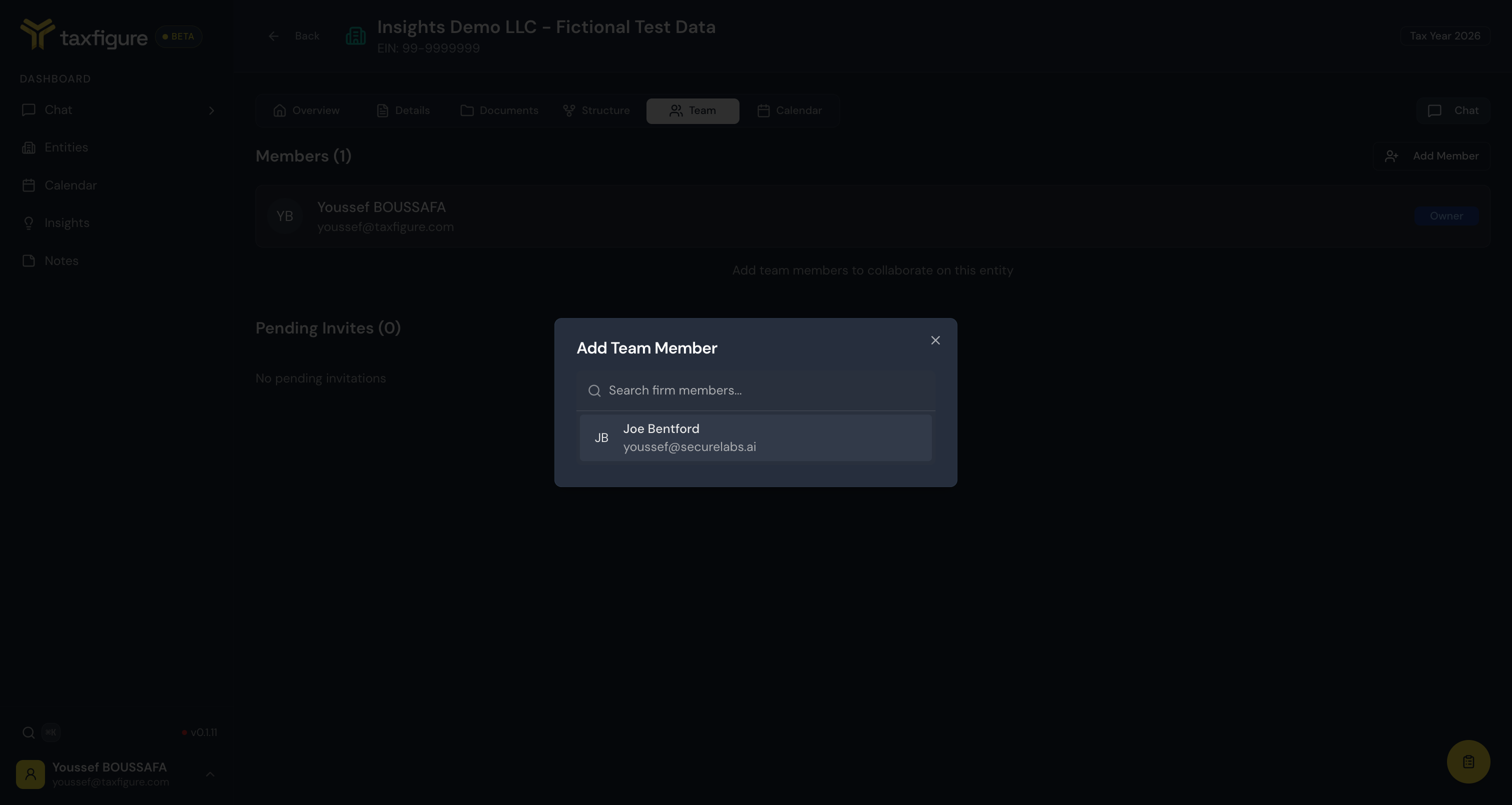 Add Team Member dialog