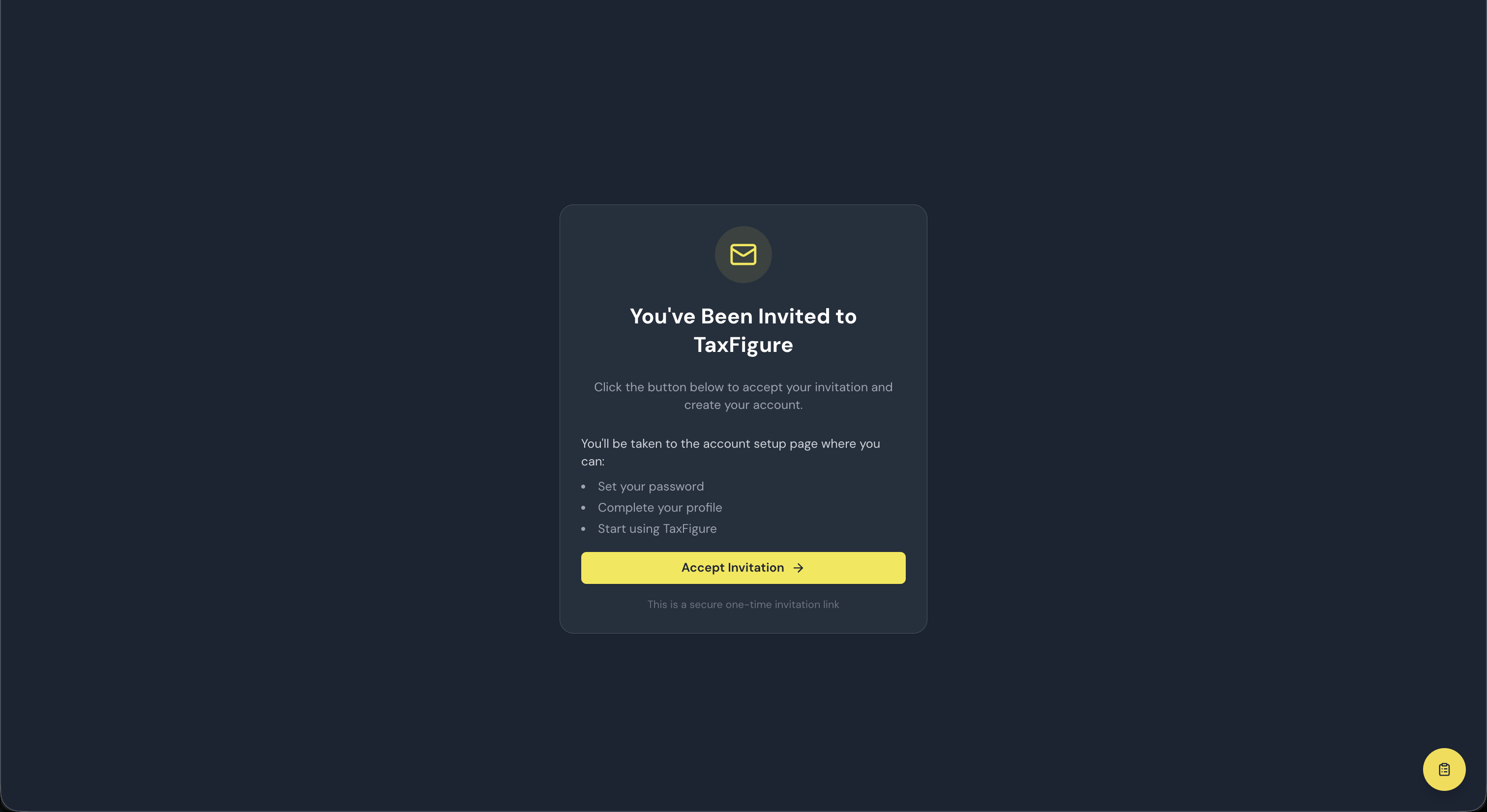 The invitation acceptance page