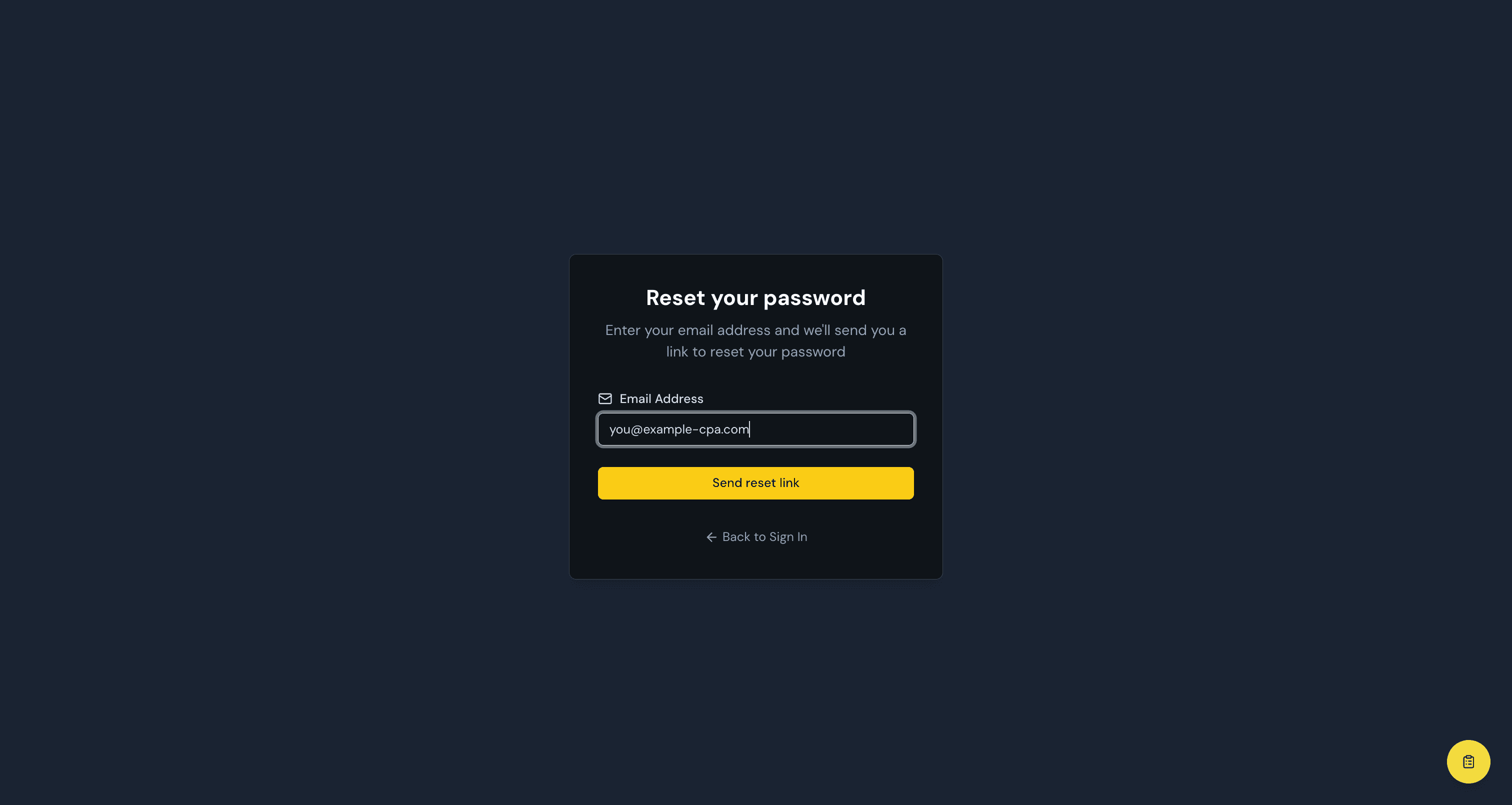 Reset your password page