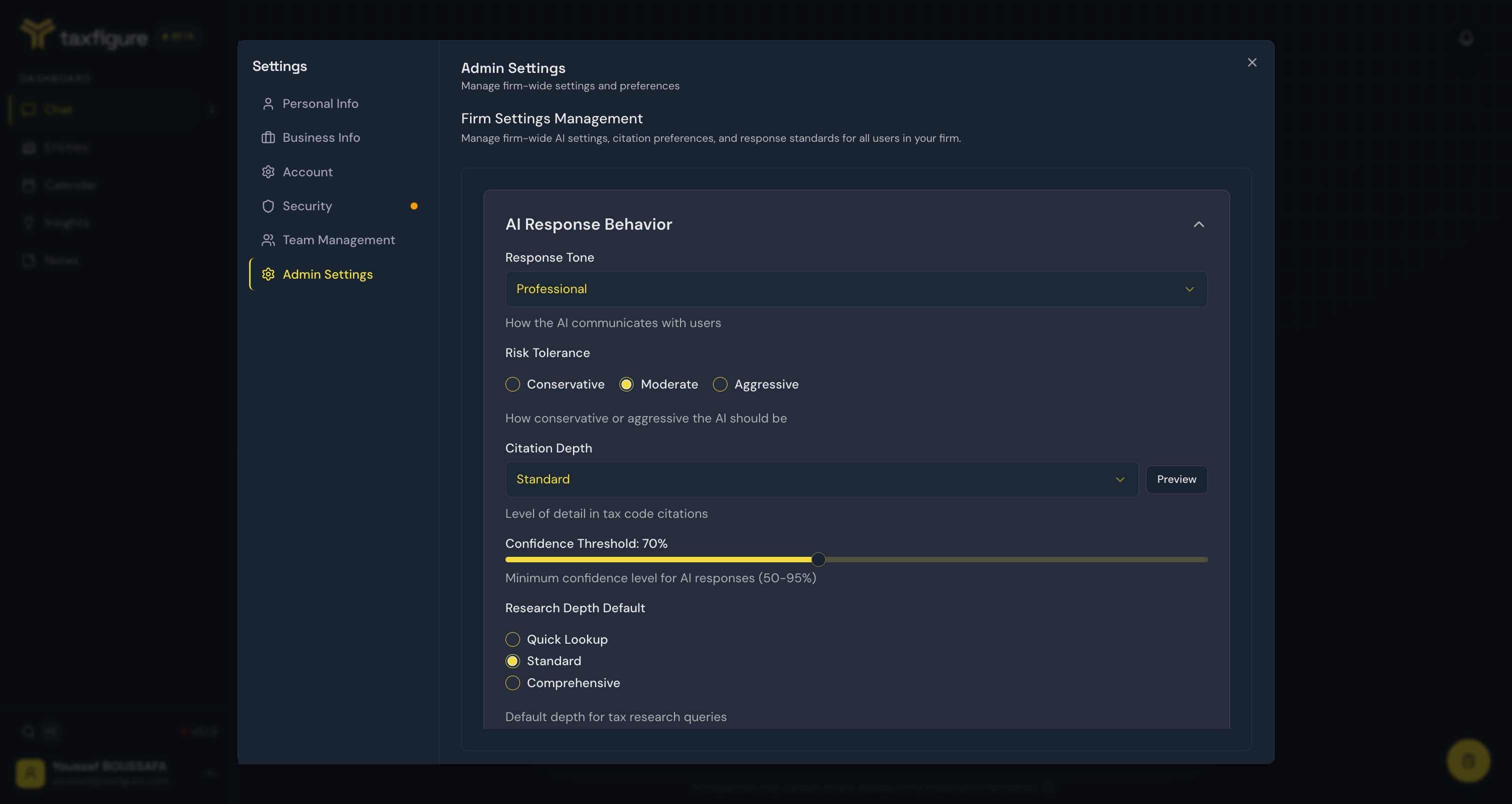 Admin Settings — AI Response Behavior