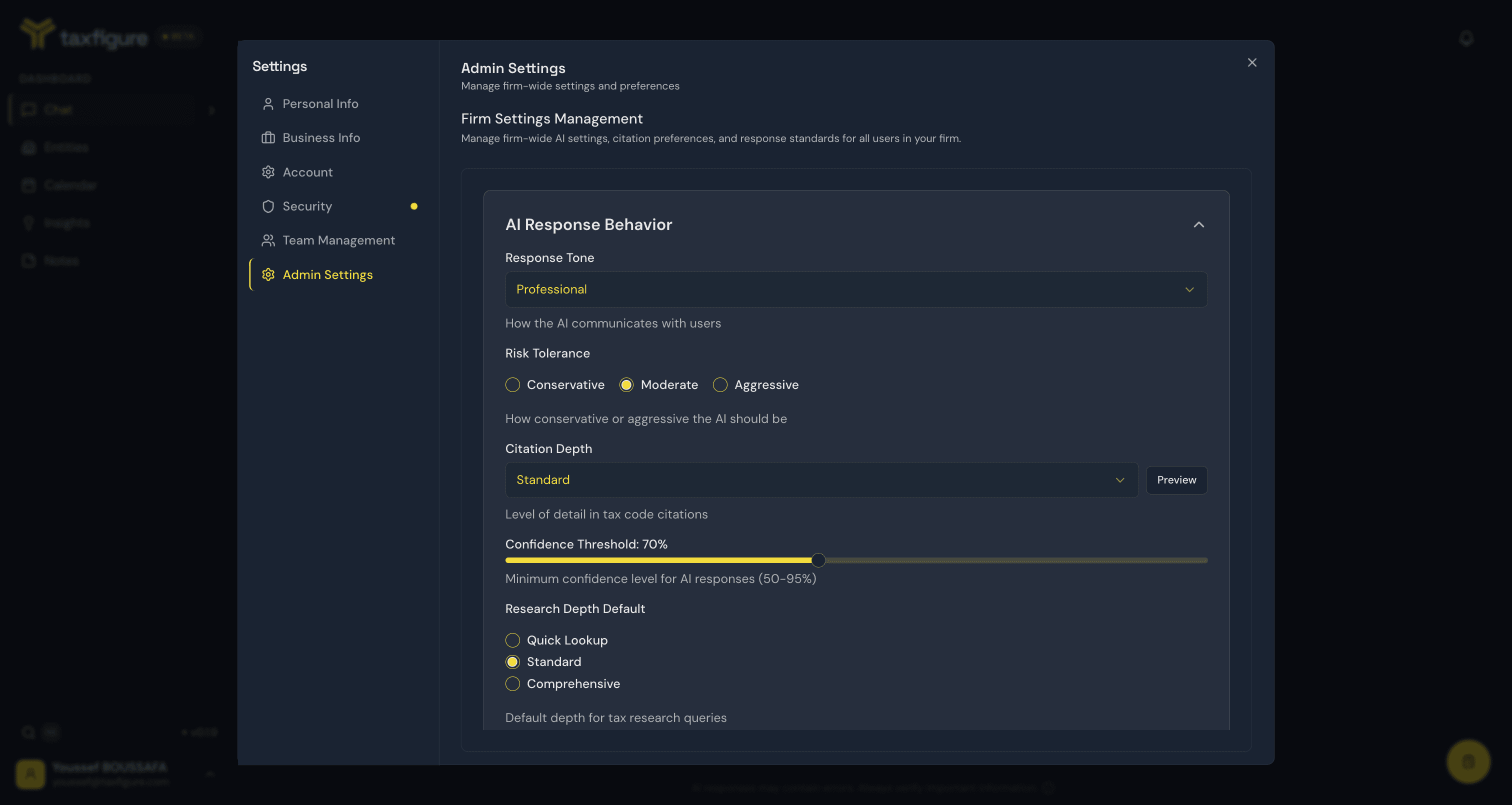Admin Settings — AI Response Behavior