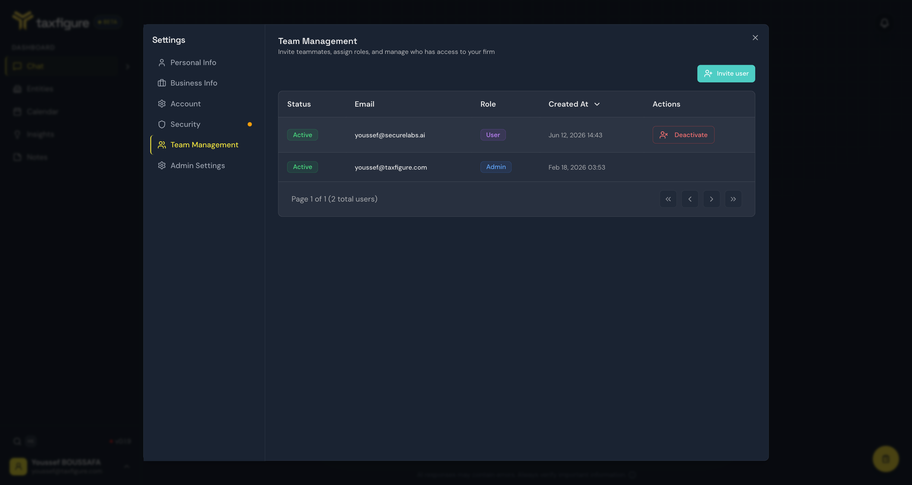Team Management in Settings