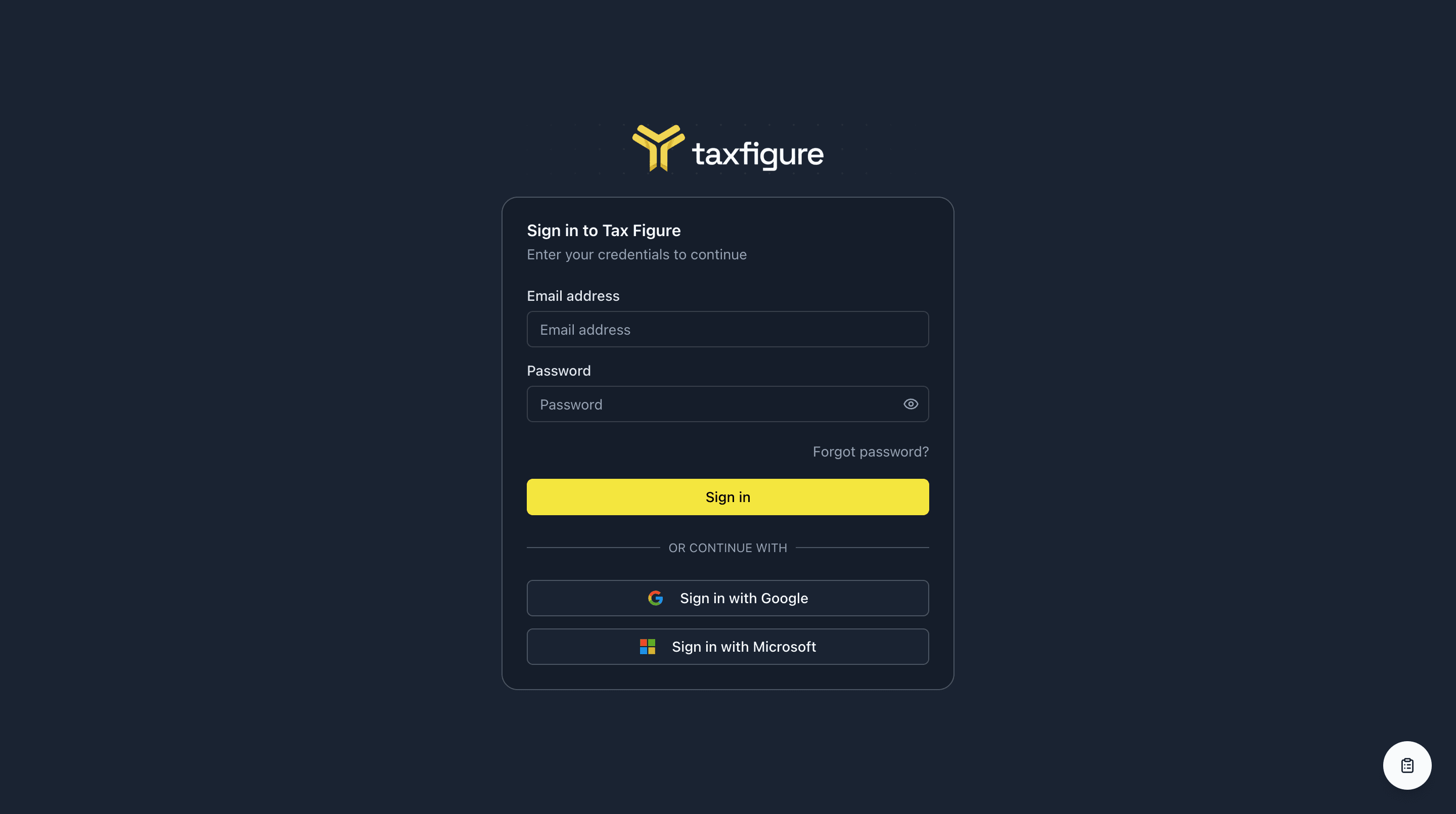 TaxFigure sign-in page
