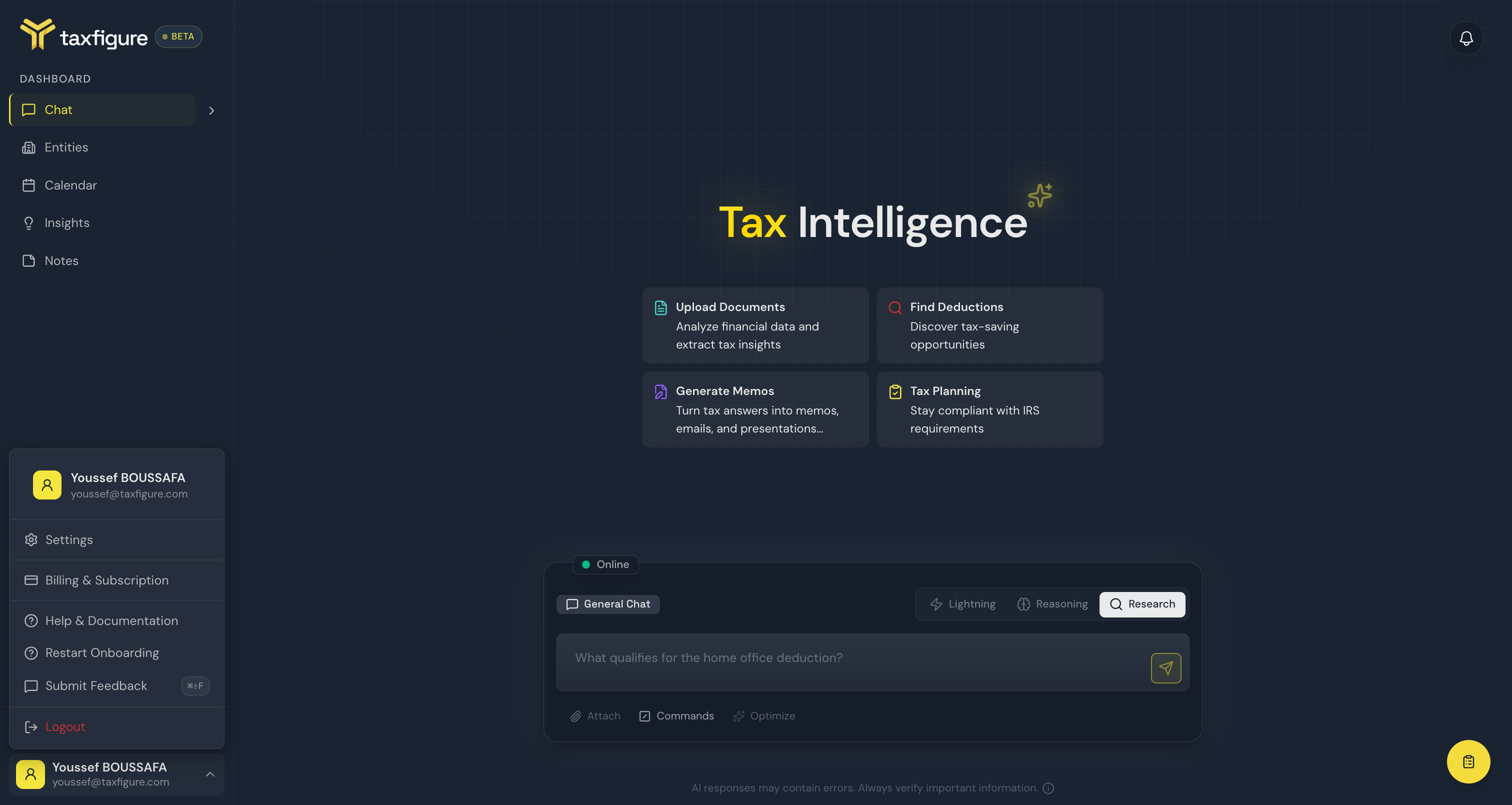 User menu